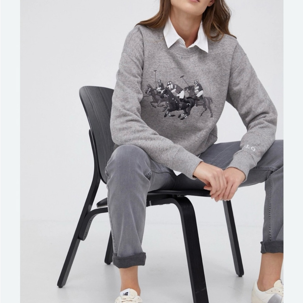 Polo Ralph Lauren Polo Match Game Embroidered Grey Sweatshirt like new - Picture 4 of 9